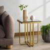 SAFAVIEH Couture Collection – Dominic Brass Stainless Steel Accent Table, Sculptural Modern Side Table, Cast Glass Top, Fully Assembled (SFV7919A)(Brass/Clear)