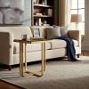 SAFAVIEH Couture Collection – Dominic Brass Stainless Steel Accent Table, Sculptural Modern Side Table, Cast Glass Top, Fully Assembled (SFV7919A)(Brass/Clear)