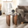 SAFAVIEH Couture Collection – Ellebeth Walnut Solid Wood Accent Table, Sculptural Square Side Table, Hazel Marble Top (SFV9736A)(Hazel/Walnut)