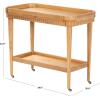 SAFAVIEH Couture Collection – Felicia Briana Natural Brown Bar Cart, 2-Shelf Serving Cart on Wheels (SFV4247A)(Natural)