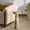 SAFAVIEH Couture Collection – Glendale Beige Round Marble Accent Table, Stone Pedestal Side Table, Modern Sculptural Design (SFV9766B)(Beige)