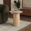 SAFAVIEH Couture Collection – Jenna Mira Travertine Top Accent Table, Modern Style, Sculptural Wood Base, Fully Assembled (SFV5780A)(Natural/Travertine)