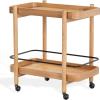 SAFAVIEH Couture Collection – Krystof Natural Brown Wood Bar Cart, 2-Shelf Rolling Serving Cart with Black Rail, Rounded Corners (SFV4249A)(Natural)