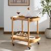 SAFAVIEH Couture Collection – Krystof Natural Brown Wood Bar Cart, 2-Shelf Rolling Serving Cart with Black Rail, Rounded Corners (SFV4249A)(Natural)