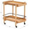 SAFAVIEH Couture Collection – Krystof Natural Brown Wood Bar Cart, 2-Shelf Rolling Serving Cart with Black Rail, Rounded Corners (SFV4249A)(Natural)