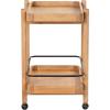 SAFAVIEH Couture Collection – Krystof Natural Brown Wood Bar Cart, 2-Shelf Rolling Serving Cart with Black Rail, Rounded Corners (SFV4249A)(Natural)