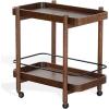 SAFAVIEH Couture Collection – Krystof Natural Brown Wood Bar Cart, 2-Shelf Rolling Serving Cart with Black Rail, Rounded Corners (SFV4249A)(Walnut)