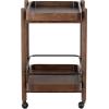 SAFAVIEH Couture Collection – Krystof Natural Brown Wood Bar Cart, 2-Shelf Rolling Serving Cart with Black Rail, Rounded Corners (SFV4249A)(Walnut)