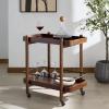 SAFAVIEH Couture Collection – Krystof Natural Brown Wood Bar Cart, 2-Shelf Rolling Serving Cart with Black Rail, Rounded Corners (SFV4249A)(Walnut)