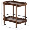 SAFAVIEH Couture Collection – Krystof Natural Brown Wood Bar Cart, 2-Shelf Rolling Serving Cart with Black Rail, Rounded Corners (SFV4249A)(Walnut)