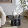 SAFAVIEH Couture Collection – Olivia Black Square Travertine Accent Table, Sculptural Pedestal Display Table (SFV9702C)(Black)