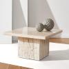 SAFAVIEH Couture Collection – Olivia Black Square Travertine Accent Table, Sculptural Pedestal Display Table (SFV9702C)(Off White)