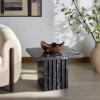 SAFAVIEH Couture Collection – Olivia Brown Marble Accent Table, Tall Square Pedestal Design, Sculptural Statement Piece (SFV9701B)(Black)