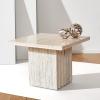 SAFAVIEH Couture Collection – Olivia Brown Marble Accent Table, Tall Square Pedestal Design, Sculptural Statement Piece (SFV9701B)(Off White)