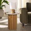 SAFAVIEH Couture Collection – Roxiella Black Solid Wood & Round Marble Top Accent Table, Pedestal Design, Sculptural Modern Side Table (SFV9732B)(Brown/Natural)