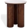 SAFAVIEH Couture Collection – Sonia Clara Walnut Brown Accent Table, Round Side Table, Sculptural Base with White Marble Top (SFV5787A)(Walnut/White)