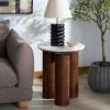 SAFAVIEH Couture Collection – Sonia Clara Walnut Brown Accent Table, Round Side Table, Sculptural Base with White Marble Top (SFV5787A)(Walnut/White)