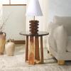SAFAVIEH Couture Collection – Trenton Brown Marble Accent Table, Round Top with Sculptural Wood Base (SFV9704B)(Brown/Natural)