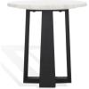 SAFAVIEH Couture Collection – Trenton Brown Marble Accent Table, Round Top with Sculptural Wood Base (SFV9704B)(White/Black)