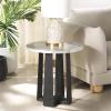 SAFAVIEH Couture Collection – Trenton Brown Marble Accent Table, Round Top with Sculptural Wood Base (SFV9704B)(White/Black)