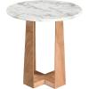 SAFAVIEH Couture Collection – Trenton Brown Marble Accent Table, Round Top with Sculptural Wood Base (SFV9704B)(White/Natural)
