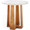 SAFAVIEH Couture Collection – Trenton Brown Marble Accent Table, Round Top with Sculptural Wood Base (SFV9704B)(White/Natural)