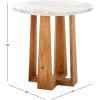 SAFAVIEH Couture Collection – Trenton Brown Marble Accent Table, Round Top with Sculptural Wood Base (SFV9704B)(White/Natural)