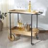 SAFAVIEH Couture Collection Malek Black 2-Shelf Bar Cart with Wheels(Natural/Black)