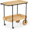 SAFAVIEH Couture Collection Malek Black 2-Shelf Bar Cart with Wheels(Natural/Black)