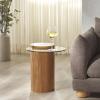 SAFAVIEH Couture Collection Tasharose Natural Brown Solid Wood Natural & Clear Glass Top Pedestal Accent Table(Natural/Clear)