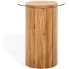 SAFAVIEH Couture Collection Tasharose Natural Brown Solid Wood Natural & Clear Glass Top Pedestal Accent Table(Natural/Clear)