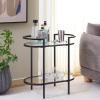 SAFAVIEH Home Collection – Inessa Black & Natural Oval 2-Tier Bar Cart, Modern Metal Serving Cart, Sleek Entertaining Design (BCT2503F)(Black/Clear)