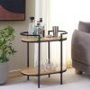 SAFAVIEH Home Collection – Inessa Black & Natural Oval 2-Tier Bar Cart, Modern Metal Serving Cart, Sleek Entertaining Design (BCT2503F)(Black/Natural)