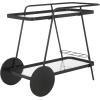 SAFAVIEH Home Collection – Zunia White & Glass 2-Tier Bar Cart, Modern Metal Serving Cart, Sleek Contemporary Design (BCT2504E)(Black/Clear)