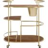 SAFAVIEH Home Collection Alora Brushed Gold/Natural 2-Tier Bar Serving Cart with Bucket for Entertaining, Living Room, Kitchen