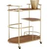 SAFAVIEH Home Collection Alora Brushed Gold/Natural 2-Tier Bar Serving Cart with Bucket for Entertaining, Living Room, Kitchen