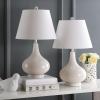 SAFAVIEH Lighting Collection Amy Modern Contemporary Fern Green Gourd Glass 24-inch Bedroom Living Room Home Office Desk Nightstand Table Lamp Set of 2 (LED Bulbs Included)(Light Grey – Set of 2)