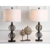 SAFAVIEH Lighting Collection Calista Rustic Farmhouse Double Sphere Oil-Rubbed Bronze 28-inch Bedroom Living Room Home Office Desk Nightstand Table Lamp Set of 2 (LED Bulbs Included)