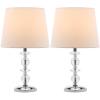 SAFAVIEH Lighting Collection Derry Modern Glam Crystal Stacked Orb/ Off-White Shade 15-inch Bedroom Living Room Home Office Desk Nightstand Table Lamp Set of 2 (LED Bulbs Included)(Clear/White – Set of 2)