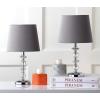 SAFAVIEH Lighting Collection Derry Modern Glam Crystal Stacked Orb/ Off-White Shade 15-inch Bedroom Living Room Home Office Desk Nightstand Table Lamp Set of 2 (LED Bulbs Included)(Clear/Grey – Set of 2)