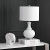 SAFAVIEH Lighting Collection Franny Modern Contemporary White Glass 28-inch Bedroom Living Room Home Office Desk Nightstand Table Lamp Set of 2 (LED Bulbs Included)