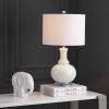 SAFAVIEH Lighting Collection Franny Modern Contemporary White Glass 28-inch Bedroom Living Room Home Office Desk Nightstand Table Lamp Set of 2 (LED Bulbs Included)