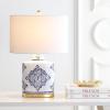SAFAVIEH Lighting Collection Kamdyn Blue/ White 24-inch Bedroom Living Room Home Office Desk Nightstand Table Lamp Set of 2 (LED Bulbs Included)