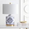 SAFAVIEH Lighting Collection Kamdyn Blue/ White 24-inch Bedroom Living Room Home Office Desk Nightstand Table Lamp Set of 2 (LED Bulbs Included)
