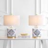 SAFAVIEH Lighting Collection Kamdyn Blue/ White 24-inch Bedroom Living Room Home Office Desk Nightstand Table Lamp Set of 2 (LED Bulbs Included)
