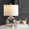 SAFAVIEH Lighting Collection Lonni Clear/ Chrome 23-inch Bedroom Living Room Home Office Desk Nightstand Round Table Lamp Set of 2 (LED Bulbs Included)(Clear/Chrome – Set of 2)