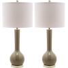 SAFAVIEH Lighting Collection Mae Long Neck Modern Contemporary Green Ceramic 31-inch Bedroom Living Room Home Office Desk Nightstand Table Lamp Set of 2 (LED Bulbs Included)(Taupe – Set of 2)