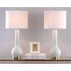 SAFAVIEH Lighting Collection Mae Long Neck Modern Contemporary Green Ceramic 31-inch Bedroom Living Room Home Office Desk Nightstand Table Lamp Set of 2 (LED Bulbs Included)(White)