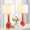 SAFAVIEH Lighting Collection Mae Long Neck Modern Contemporary Green Ceramic 31-inch Bedroom Living Room Home Office Desk Nightstand Table Lamp Set of 2 (LED Bulbs Included)(Orange – Set of 2)