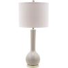 SAFAVIEH Lighting Collection Mae Long Neck Modern Contemporary Green Ceramic 31-inch Bedroom Living Room Home Office Desk Nightstand Table Lamp Set of 2 (LED Bulbs Included)(Light Grey – Set of 2)